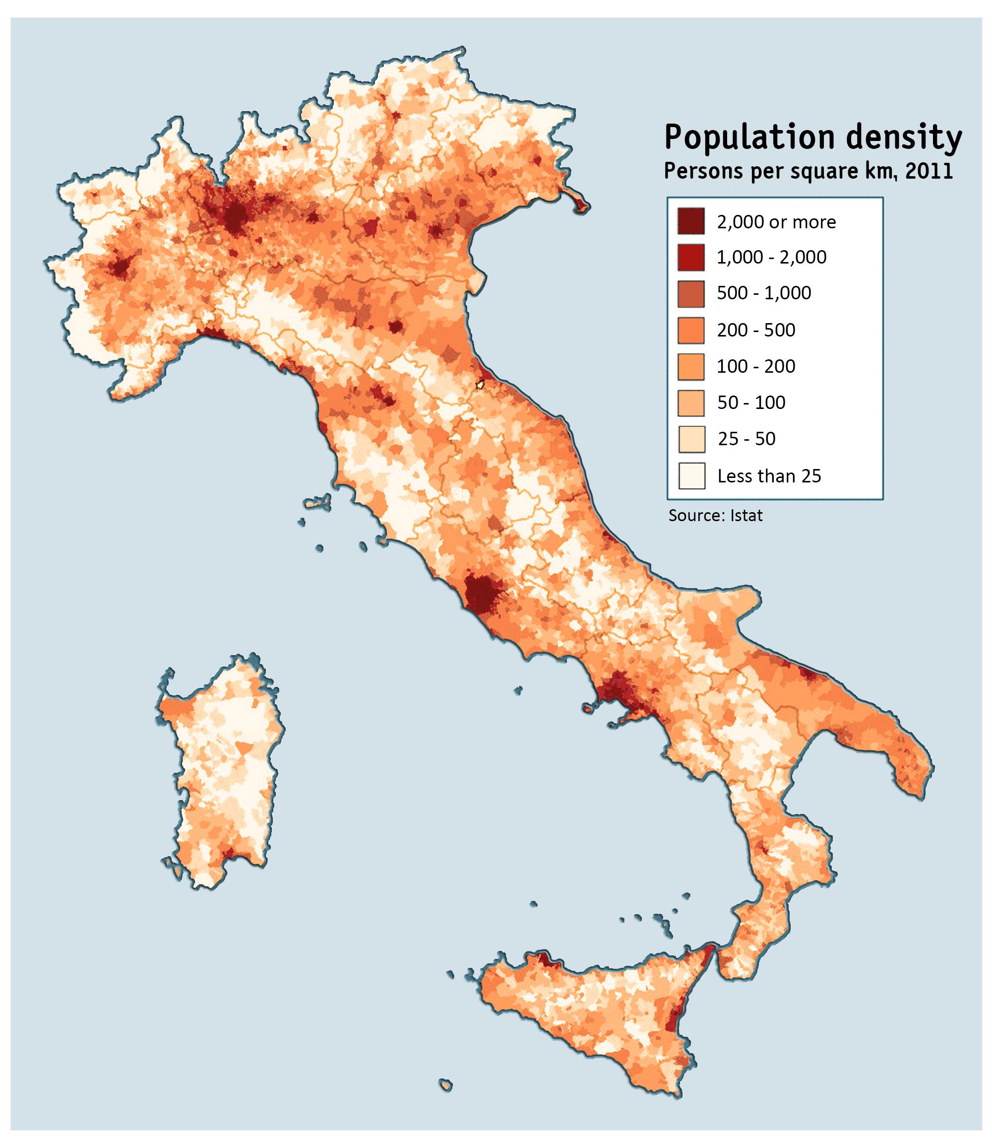 Map of Italy population population density and structure of population