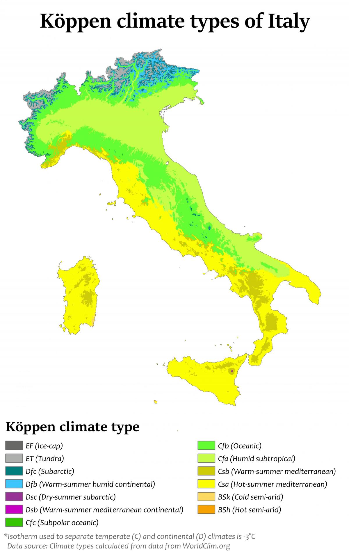 Italy temperature map
