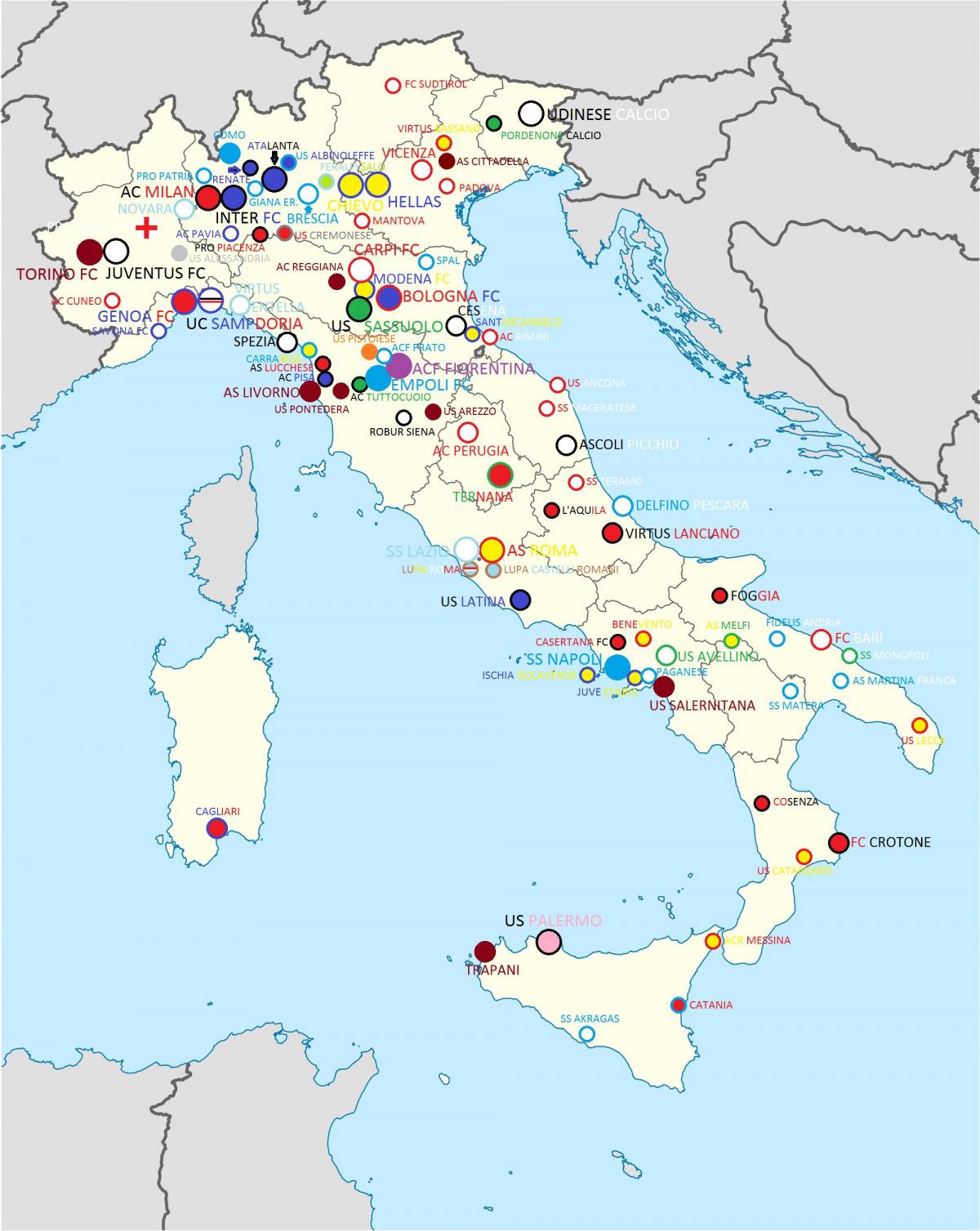 stadiums map of Italy
