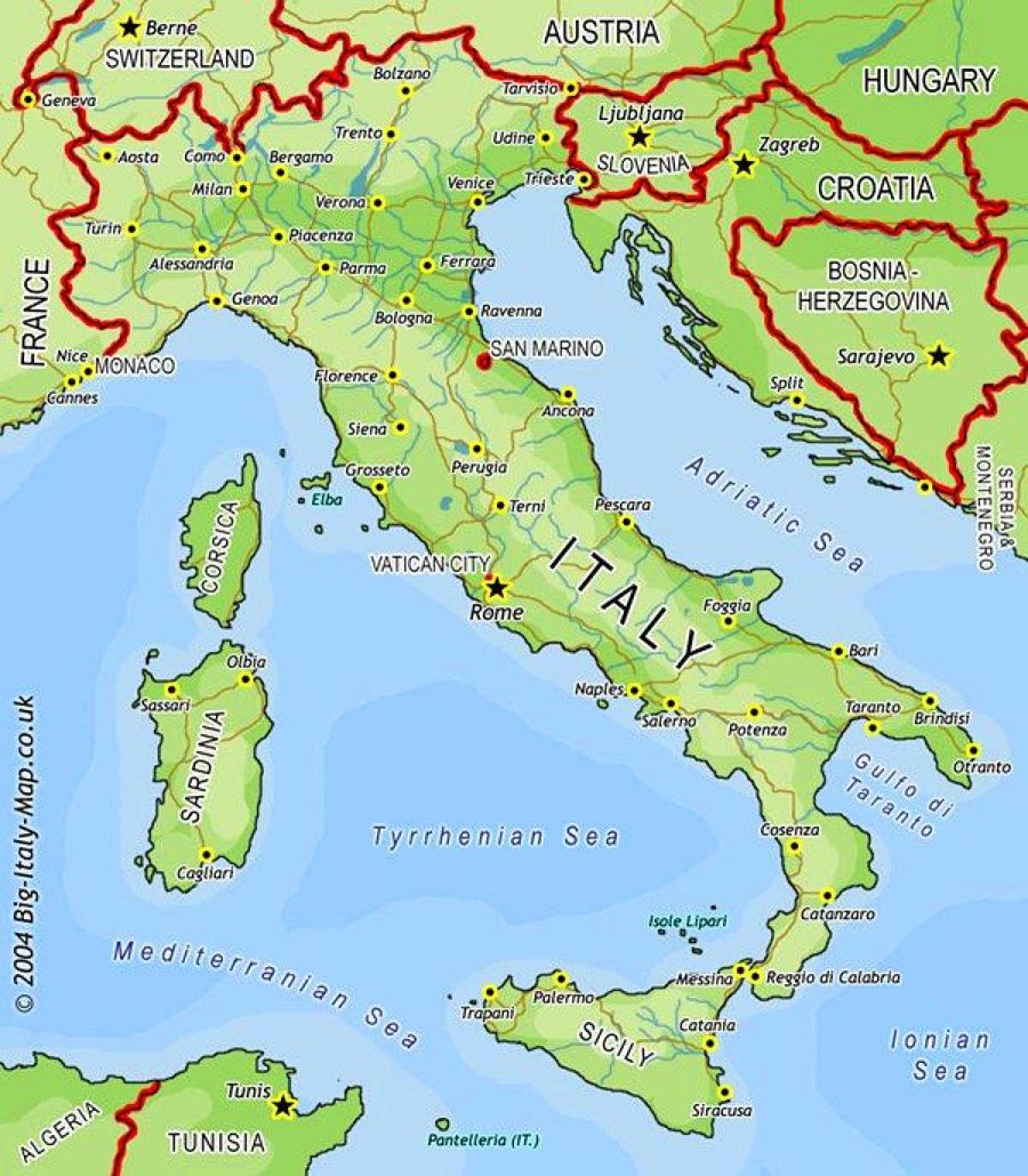 Map of Italy and bordering countries