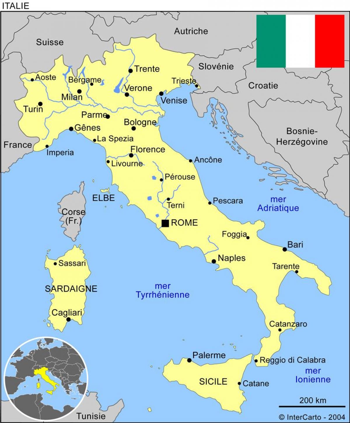 Map of Italy with main cities
